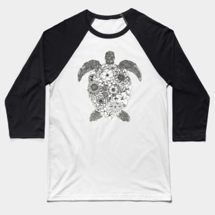 Floral Turtle White Background Baseball T-Shirt